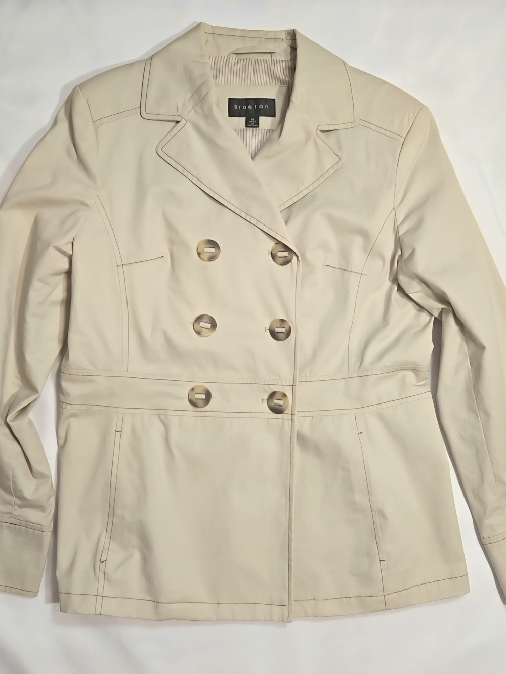 Braetan Beige Double-Breasted Short Trench Pea Coat Jacket - MED